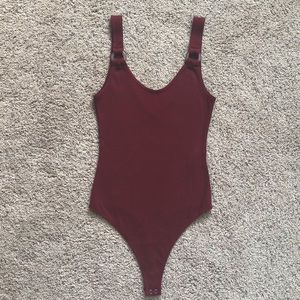 Abercrombie and Fitch Bodysuit - Burgundy With Wooden Circle Detail On Straps